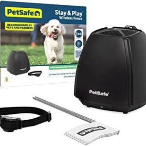 PetSafe Stay & Play Wireless Pet Fence & Replaceable Battery Collar - Circular Boundary Secures up to 3/4 Acre Yard, No-Dig, America's Safest Wireless Fence (Packaging May Vary)