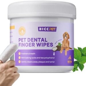 HICC PET Teeth Cleaning Wipes for Dogs & Cats, Remove Bad Breath by Removing Plaque and Tartar Buildup, Disposable Dog Finger Toothbrush Gentle Pet Dental Care Wipes, 50 Counts, (Mint Scent)