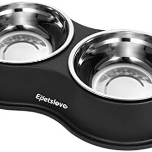 Dog Bowls Double Dog Water and Food Bowls Stainless Steel Bowls with Non-Slip Resin Station, Pet Feeder Bowls for Puppy Medium Dogs Cats