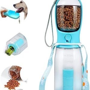 Dog Water Bottle with Food Container & Poop Bag Holder - Leak Proof, Easy to Use Portable Pet Hydration & Feeding Solution for Outdoor Walking, Hiking, Puppy Essentials - BPA-Free