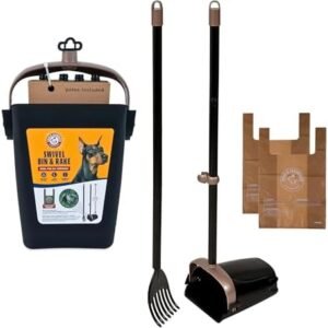 Arm & Hammer Pooper Scooper Swivel Bin & Rake Dog Poop Scooper, Black (2 Scented Waste Bags Included)