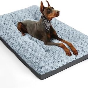 POCBLUE Deluxe Washable Dog Bed for Large Dogs Dog Crate Mat 36 Inch Comfy Fluffy Kennel Pad Anti-Slip for Dogs Up to 70 lbs, 36" x 23", Grey