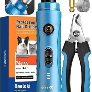 Dog Nail Grinder with LED Light Upgraded 2 Speeds Painless Pet Dog Nail Trimmers and Clipper Super Quiet Best Cat Dog Nail Clipper Kit for Large Small Dogs Pets Cats Breed Paws Quick Grooming