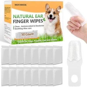 New Ear Finger Wipes for Dogs and Cats - Gently Removes Dirt Soothes Itchiness & Odors - Portable Natural Pet Ear Cleaning Wipes-50 Travel Packets