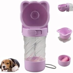 Dog Water Bottle 3 in 1 Leak Proof Portable Pet Water Bottle with Food Container and Poop Bag Outdoor Portable Water Dispenser for Dog Outdoor Walking Travel Camping Pink