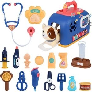 Magic4U Pet Care Play Set Doctor Kit for Kids,20 Pcs Doctor Medical Pretend Veterinarian kit for Kids,Cat Grooming Toys for 3 4 5 6 Years Old Boys Girls